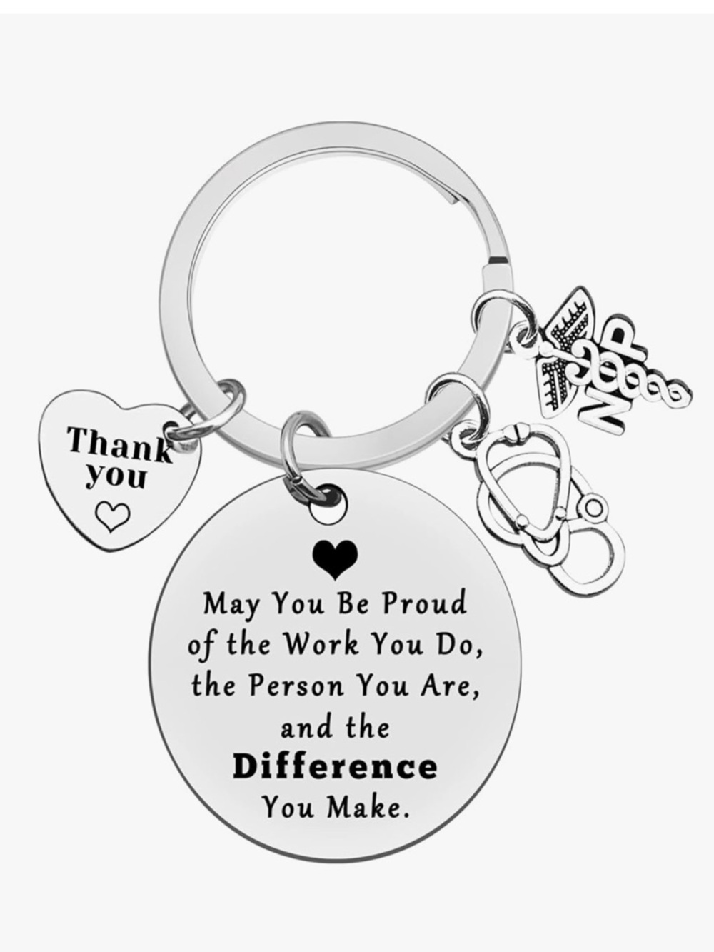 Silver Nurse Practitioner Appreciation Keychain with Inspirational Message